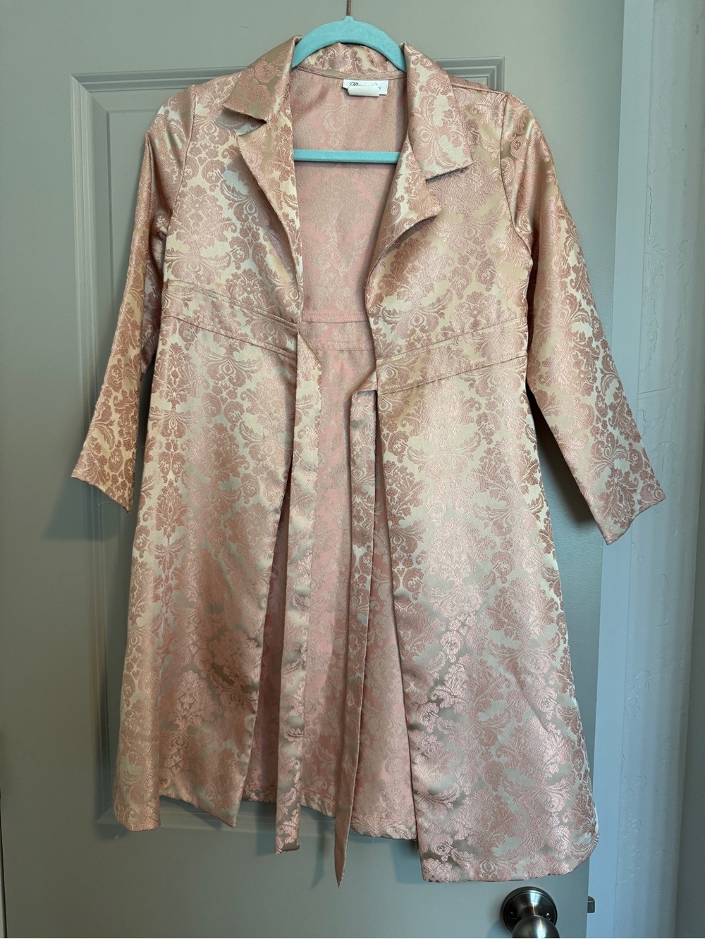 Pink Bonnie Jean Brocade Duster Coat with Subtle Shine